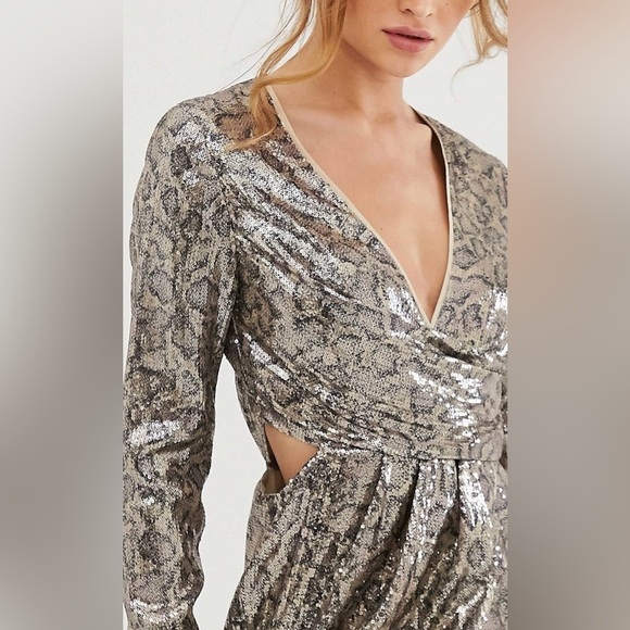 NWT Asos open back sequin snake print mini dress | size 8 - Picture 3 of 15